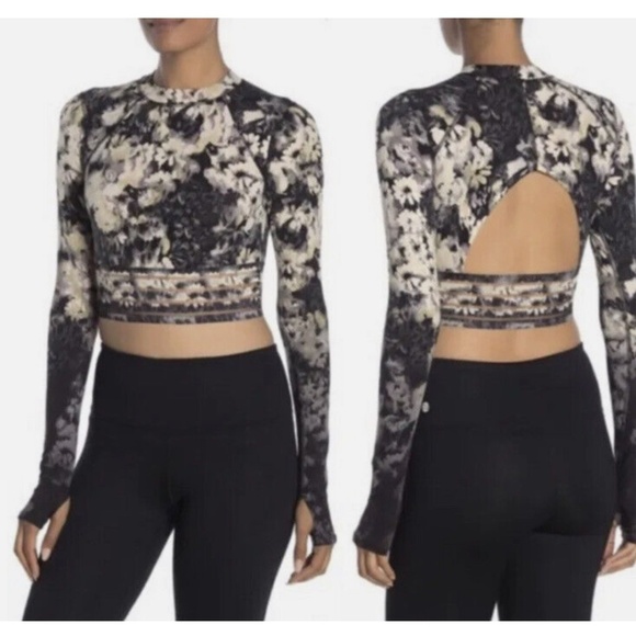 Free People Movement Idris Floral Mesh Crop Top Mock Neck Size Medium EUC - Picture 1 of 7